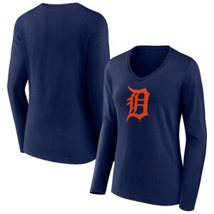 Fanatics Detroit Tigers Long Sleeve V-Neck MLB T-Shirt Womens Small NV WT‎